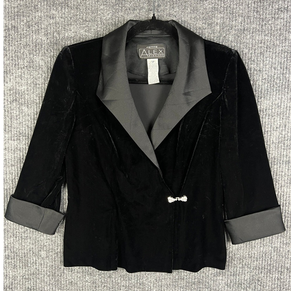 Dark Romantic Black Velvet Evening Jacket Petite S Rhinestone Formal Blazer